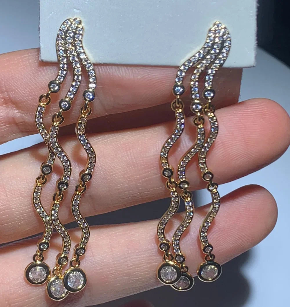 2025 New Arrived Hot Women Luxury Jewelry Full Paved 5A Cubic Zirconia CZ Tassel Chain Dangle Earrings