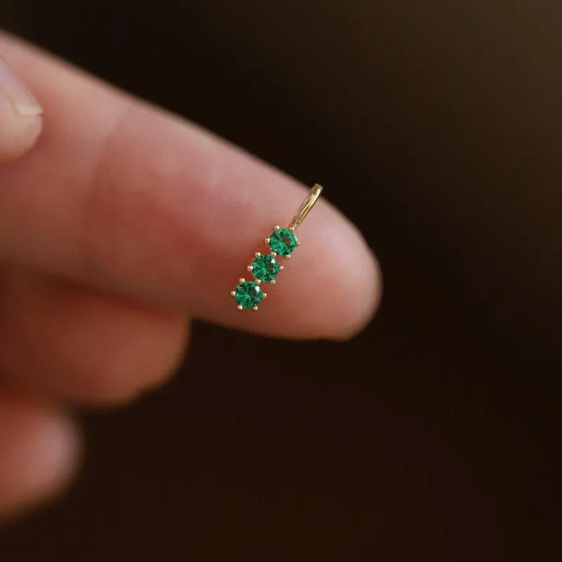 925 Sterling Silver 14k Gold Plated Necklace for Women Retro Green Three Zircon Mini Clavicle Chain Exquisite Party Jewelry Gift