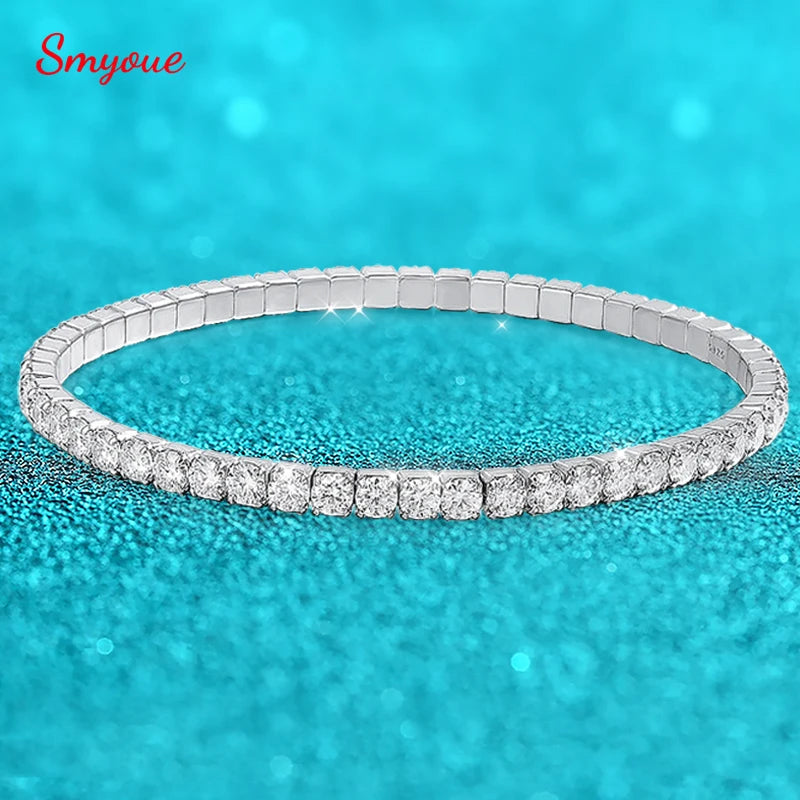 Smyoue 3mm Elastic Moissanite Tennis Bracelets for Women Men Full Diamond Sparkling Pure 925 Sterling Silver Jewelry Wholesale