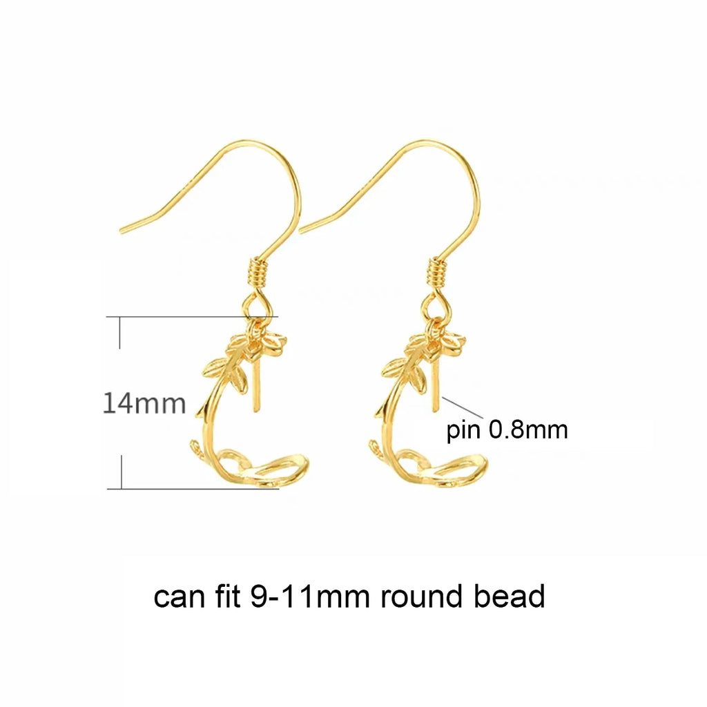 A pair 925 Sterling Silver Earring Hook Blank Setting Round Pearl Pendant Ear Base Findings For DIY Jewelry Making