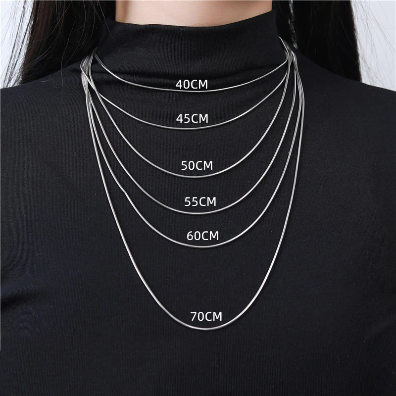 55cm 1.6mm Width Real 925 Sterling Silver Rhodium Plated Round Snake Chain Long Necklace Women Men Jewelry Kolye Collares Hiphop