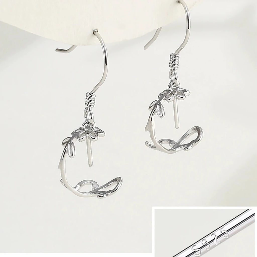 A pair 925 Sterling Silver Earring Hook Blank Setting Round Pearl Pendant Ear Base Findings For DIY Jewelry Making