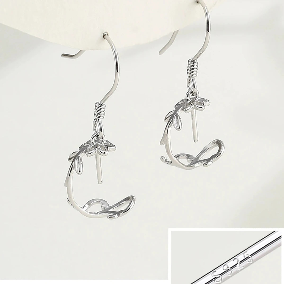 A pair 925 Sterling Silver Earring Hook Blank Setting Round Pearl Pendant Ear Base Findings For DIY Jewelry Making