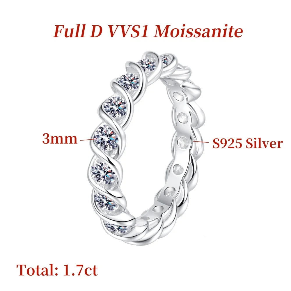 NKHOG 1.7CTTW Full Moissanite Rings Women 925 Sterling Silver Eternity Wedding Sparkling Lab Diamond Band Fine Jewelry Certified
