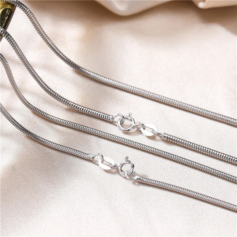 55cm 1.6mm Width Real 925 Sterling Silver Rhodium Plated Round Snake Chain Long Necklace Women Men Jewelry Kolye Collares Hiphop