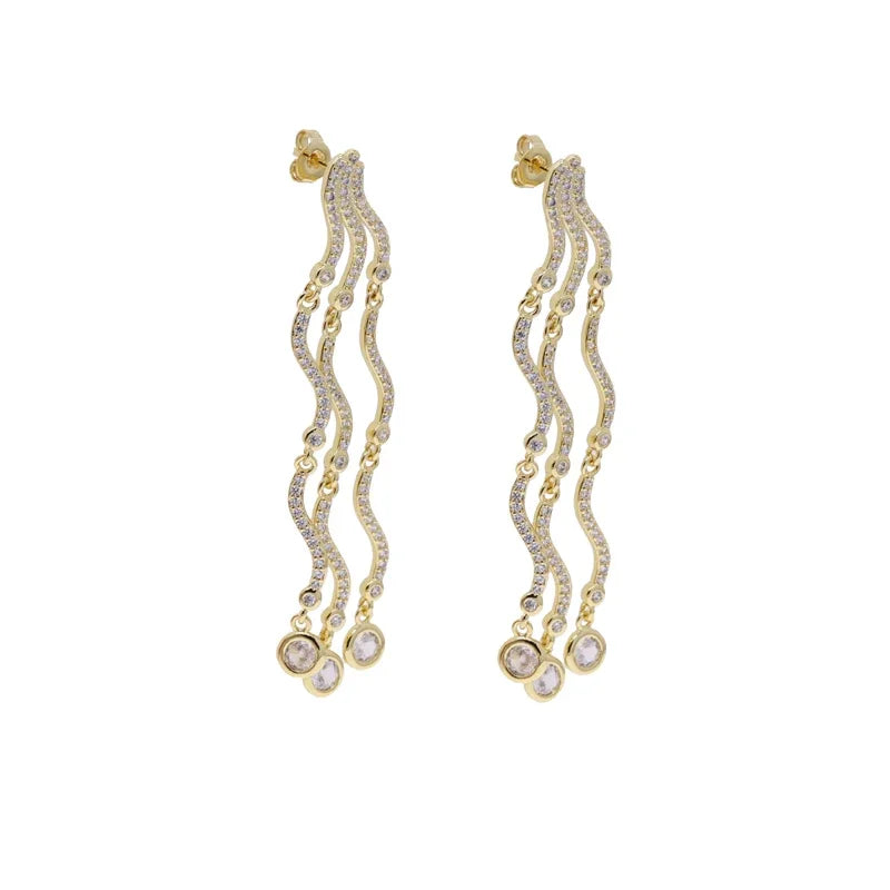 2025 New Arrived Hot Women Luxury Jewelry Full Paved 5A Cubic Zirconia CZ Tassel Chain Dangle Earrings