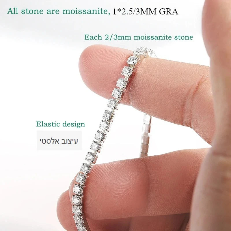 Smyoue 3mm Elastic Moissanite Tennis Bracelets for Women Men Full Diamond Sparkling Pure 925 Sterling Silver Jewelry Wholesale