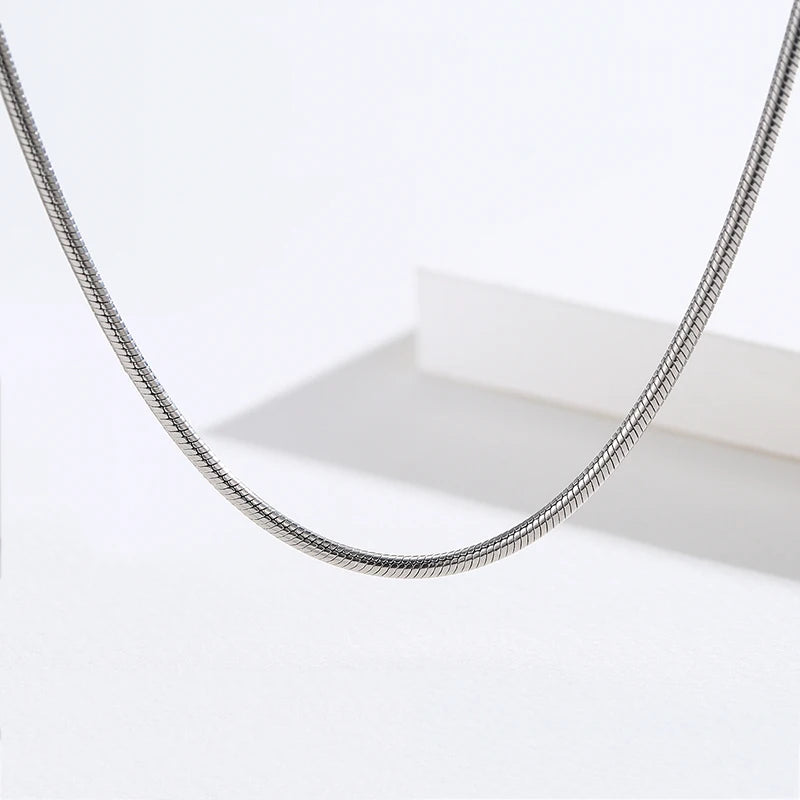 55cm 1.6mm Width Real 925 Sterling Silver Rhodium Plated Round Snake Chain Long Necklace Women Men Jewelry Kolye Collares Hiphop