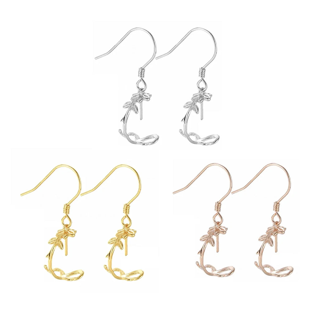 A pair 925 Sterling Silver Earring Hook Blank Setting Round Pearl Pendant Ear Base Findings For DIY Jewelry Making