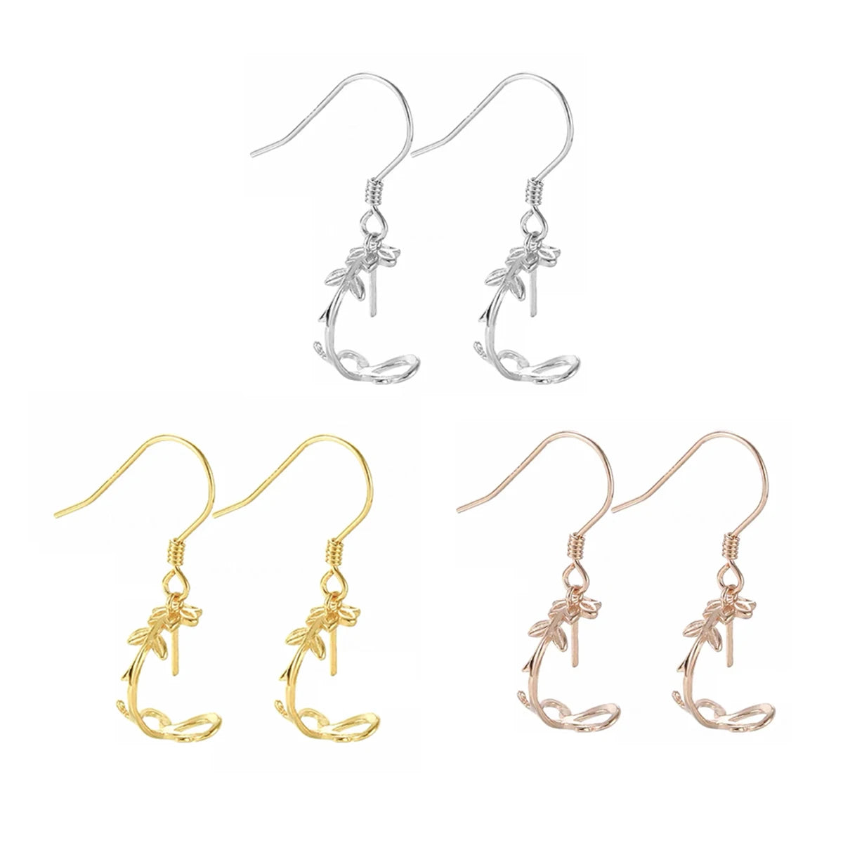 A pair 925 Sterling Silver Earring Hook Blank Setting Round Pearl Pendant Ear Base Findings For DIY Jewelry Making