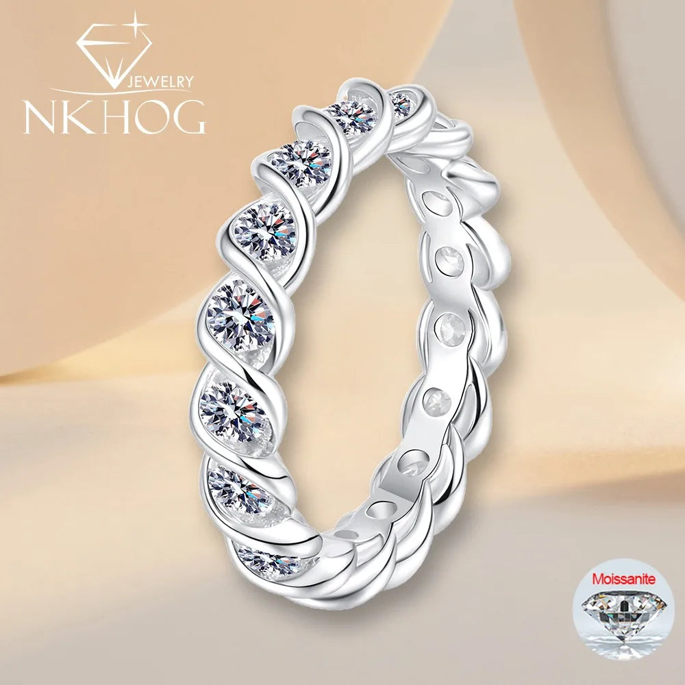 NKHOG 1.7CTTW Full Moissanite Rings Women 925 Sterling Silver Eternity Wedding Sparkling Lab Diamond Band Fine Jewelry Certified