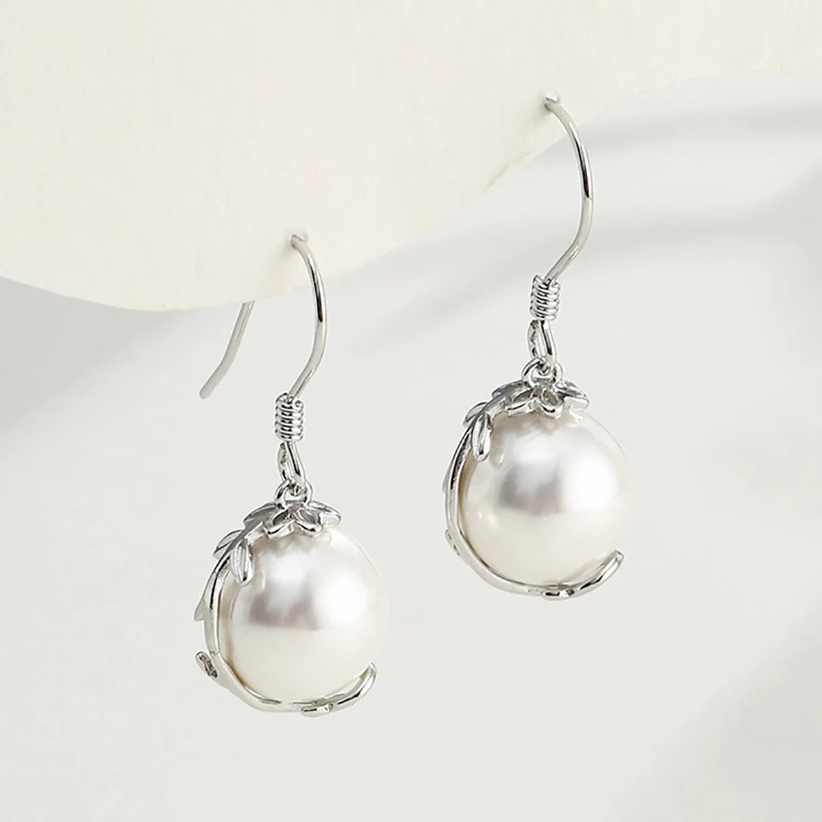 A pair 925 Sterling Silver Earring Hook Blank Setting Round Pearl Pendant Ear Base Findings For DIY Jewelry Making