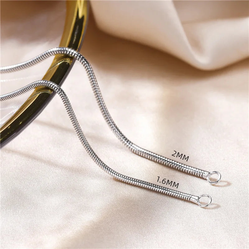 55cm 1.6mm Width Real 925 Sterling Silver Rhodium Plated Round Snake Chain Long Necklace Women Men Jewelry Kolye Collares Hiphop